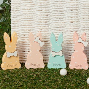 Whole Family Easter Bunnies. Reusable Easter Decoration. Personalized Easter Peeps. Easter Gifts. Wooden Bunny With Name. Gifts For Kids.