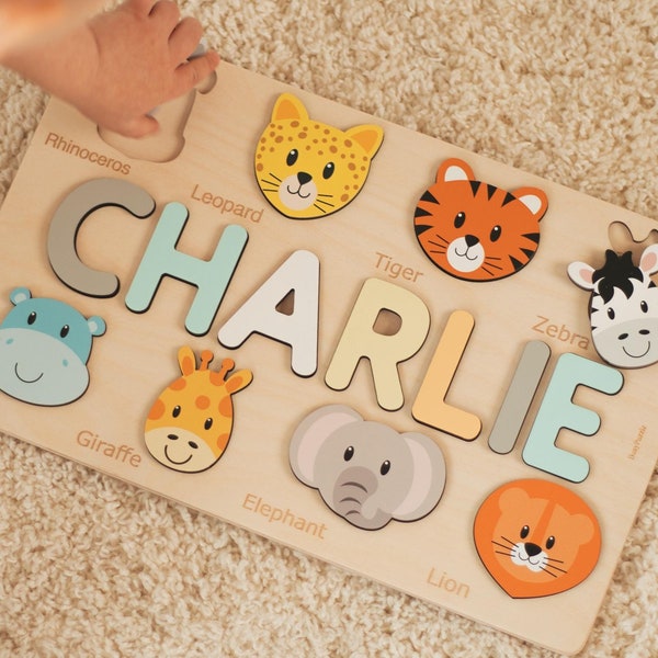 Best Christmas Gifts For Toddlers Name Puzzle With Animals First Birthday Gift Custom Baby Shower Gift Personalized Baby Wooden Kids Toys