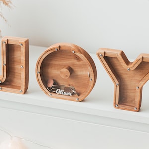 Hucha de madera con letras iniciales del alfabeto, regalo para niños, hucha con nombre personalizado, caja de dinero con letras personalizadas, regalo de primer cumpleaños para niños, regalo de Navidad