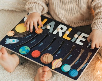 Name Puzzle with Planets of the Solar System, Space Nursery, Educational Toy with Planets, Sun and Earth Baby Shower Gift, Easter Gifts