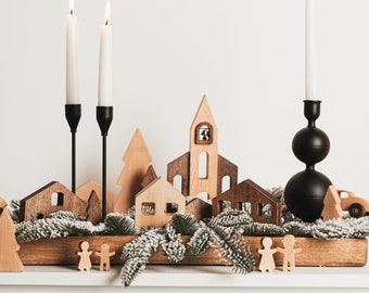 Christmas Village, Holiday Decor, Reusable Home Decoration, Ornaments Accents Modern Christmas Village, Christmas Gifts, Wooden Houses Decor