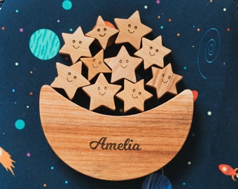 Montessori Toys, Balancing Toy, Baby Girl Gift Personalized, Birthday Gifts For Kids, Wooden Building Blocks, Moon And Stars, Sensory Toy