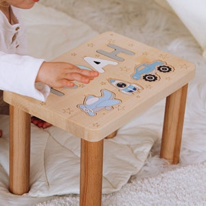 Children&#39;s Personalized Step Stool with Puzzle Piece Design Name Bench Kids Stool Baby Shower Gift 1st Birthday Engraved Birthday Present