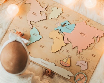 Ready to Ship, ONLY For US and Canadian customers, Wooden Montessori World Maps For Kids