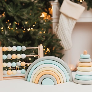 Montessori Stapeln Regenbogen Spielzeug Personalisierte Geschenke für Kleinkinder Holzspielzeug 1 Jahr alt Erster Geburtstag Junge Geschenk Weihnachtsgeschenk für Neffe