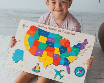 United States Wooden Map Puzzle - Montessori Educational Toy