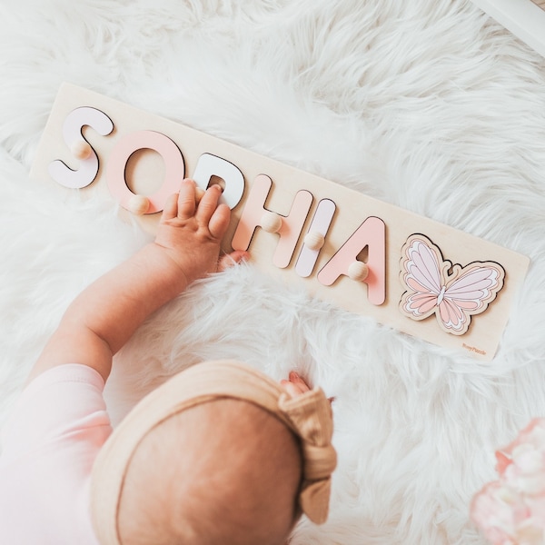 Rompecabezas de nombres, regalos personalizados para niñas, regalos para niños, 1er cumpleaños, regalo personalizado para baby shower, juguetes Montessori de madera de 1 año de edad, personalizados