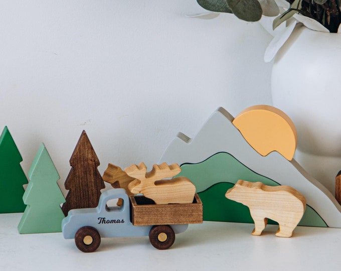 Woodland Toy Set Building Blocks Mountain Kids Baby Boy Gift Montessori Toys For Toddlers Wooden Fidget Toys First Christmas