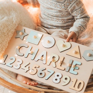Name Puzzle With Shapes and Numbers, Math Educational Toy, Best Christmas Gift For Kids, 2nd Birthday Gift, Toddler Nursery Decor