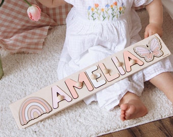 Cute Name Puzzle. 1st Birthday Girl Gift. Montessori Educational Toy. Toddler Name Puzzle With Pegs. Baby Shower. Personalized Baby Gift.