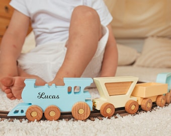 Wooden Toy Train With Name, Personalized Baby Gift, Toys For Toddlers, 1st Birthday Boy Gift, Sensory Toys For Kids, First Easter Gift