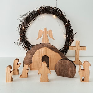 Pasen Decor Opstanding Scène Christelijk Decor Handgemaakte Pasen Aandenken Thuis Cadeau Religieuze Pasen Familie Geschenken Leeg Graf Massief Hout