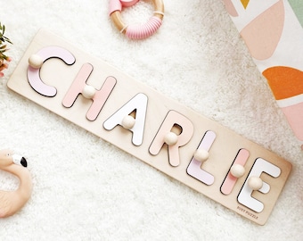 Personalized Name Puzzle With Pegs | New Easter Gifts for Kids Wooden Toys Baby Shower Custom Toddler Toys First Birthday 1st Child Gifts