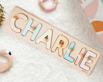 Personalized Baby Name Puzzle, Baby Shower Gift, 1st Birthday Gift, Custom Name Puzzle, Wooden Montessori Toy, Toddler Nursery Kids Decor