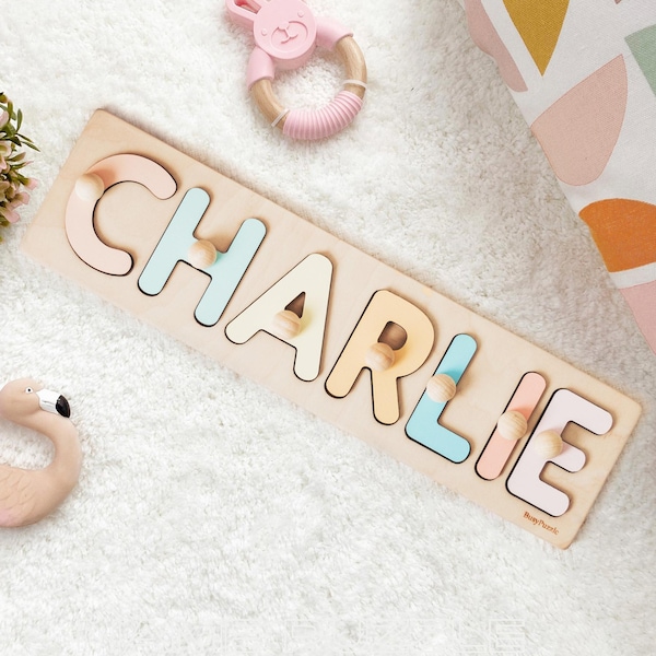 Rompecabezas personalizado con el nombre del bebé, regalo para baby shower, regalo para el primer cumpleaños, rompecabezas con nombre personalizado, juguete Montessori de madera, decoración para la habitación infantil.