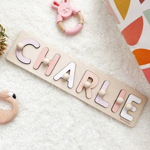 Personalized Name Puzzle With Pegs New Christmas Gifts for Kids Wooden Toys Baby Shower Custom Toddler Toys First Birthday 1st Gifts image 1