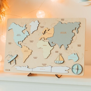 Weltkarte Puzzle, Lernspielzeug aus Holz, 3 Jahre alter Junge, Montessori-Board, Geographie lernen, Geschenke für Kinder, Kinderzimmerdekor