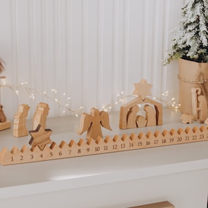 Reusable Advent Calendar For Kids and Adults. Holiday Home Decor. Christmas Countdown. Wooden Nativity Scene Figurines Set. Christmas Gifts.