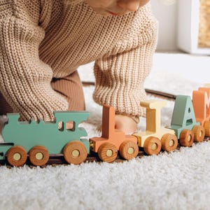 Personalized Train Toy Set Newborn Remembrance Gifts Name With Train Wooden Toys Custom Christening Gift Birthday Boy Gift 1 2 3 Year Old
