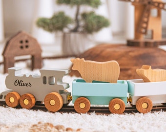 Little Farmer Train With Name. Freight Train With Animals. Toddler Activity Toys. Personalized Birthday Gift For Kids. Baby Boy & Girl Gift.