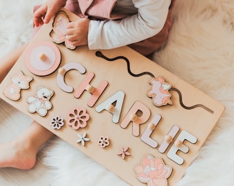 Busy Board For Toddler Girl | Wooden Montessori Toy For Kids | Baby Name Puzzle | Personalized Birthday Gift | First Christmas Gift For Kids