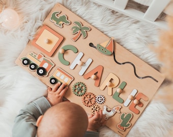 Beschäftigtes Namenspuzzle | Wählen Sie den Stil | Hölzernes Montessori Spielzeug für Kleinkinder | Weihnachtsgeschenke | Personalisiertes Namenspuzzle | Personalisiertes Beschäftigtes Brett