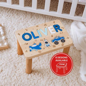Personalized Name Puzzle Stool Toddler Step Stool 1 2 Year Old Gift Baby Boy Birthday Gift Wooden Toddler Chair Baptism Boy First Christmas