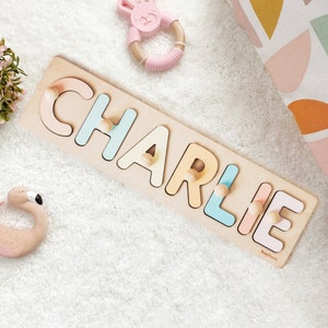 Personalized Name Puzzle With Pegs New Christmas Gifts for Kids Baby Shower Wooden Toddler Toys and Games First Birthday 1st Girl and Boy image 1