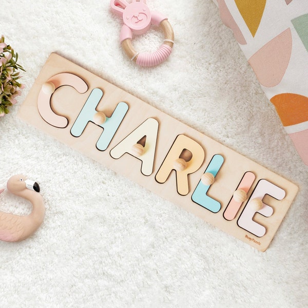 Personalized Name Puzzle With Pegs New Christmas Gifts for Kids Baby Shower Wooden Toddler Toys and Games First Birthday 1st Girl and Boy