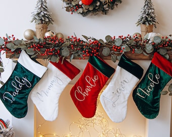 Perfect Embroidered Christmas Stockings For Whole Family. Holiday Home Decoration. Personalized Gifts. Custom Velvet Stockings With Names.