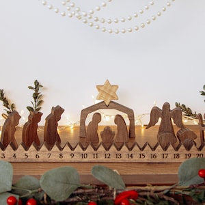 Solid Wood Advent Calendar. Christmas Countdown. Nativity Figurines Set. Holiday Home Decoration. Jesus In Manger Scene. Christmas Accents.