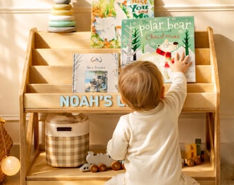 2 in 1: Personalized Bookshelf + Toy Shelf. Montessori Nursery Furniture. Kids Room Organization. Christmas Gift For Grandson/Granddaughter.