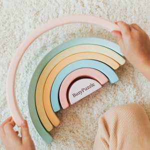 Ready to Ship, ONLY For US and Canadian Customers, Wooden Montessori Rainbow Toy Pastel Rainbow