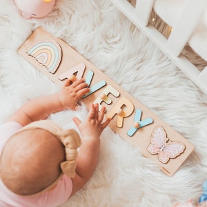 1. Geburtstag Namenspuzzle, Baby Geschenk personalisiert, Montessori Kleinkind Spielzeug, individuelle Geschenke für Kinder, erstes Weihnachtsgeschenk, Kinderzimmer Namenschild