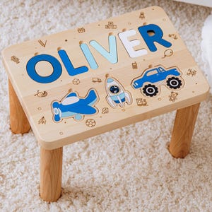 Taburete de madera con nombre personalizado – Taburete escalonado para cumpleaños y Navidad de niños