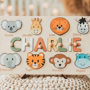 Custom Name Puzzle with Safari Animals Personalized Montessori Puzzle Board for Baby Toddlers Unique Gift Montessori Toys Birthday Present