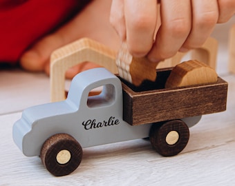 Wooden Toy Truck Personalized Baby Boy Gift Wooden Cars Birthday Gift For Kids Sensory Toys For Toddlers Baptism Boy Gift Custom Wooden Toys