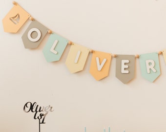 Baby Name Garland, Personalised Wooden Bunting, Birthday Flags, Baby Shower Sign, Name Banner For Nursery