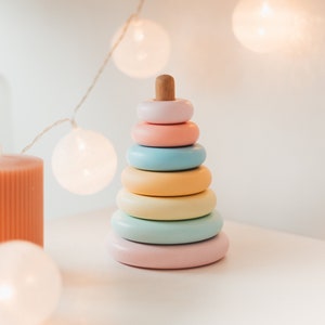 Wooden Rainbow | Pyramid Stacking | Montessori Sensory Toys | Baby Shower Gift | Personalized Baby Girl Gift | First Christmas Gift