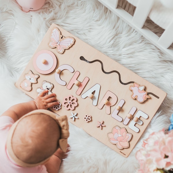 Wooden Busy Board | Personalized Name Puzzle | Baby Girl Gift | Nursery Decor | First Christmas Gift | Wooden Toys | 1st Birthday Gift