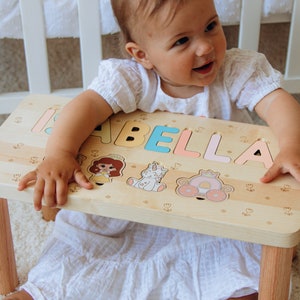 Custom Name Puzzle Stool for Little Princess Cute Stool With Name 1st Birthday Girl Gift Wooden Toddler Chair Eco Friendly Toys Montessori