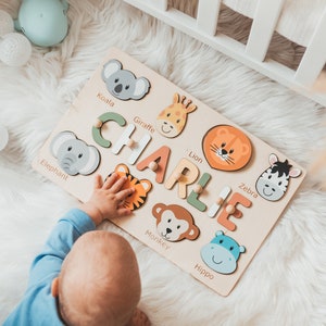 Thematic Name Puzzle With Animals For Toddlers, Kids First Birthday Gift, Personalized Baby Boy Gift, Easter Gifts, 1 2 3 Years Old Gift