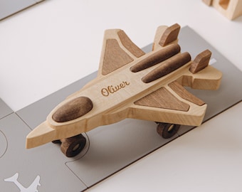 Wooden Toy Fighter Plane. Kids Waldorf Toys. Birthday Boy Gift. Airplane Toy For Toddlers. Preschool Toy. Baby Christmas Gift Personalized.