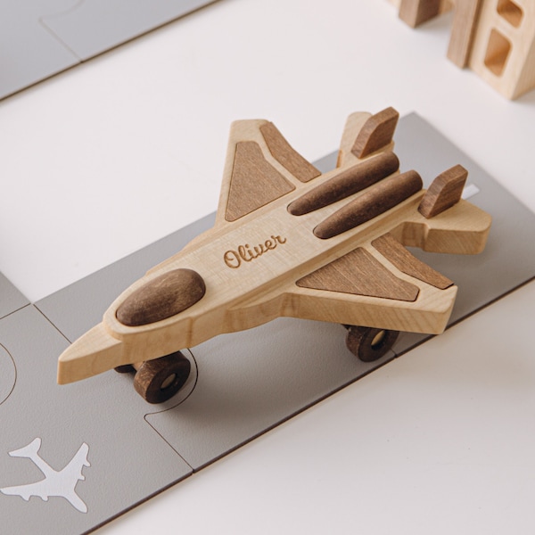 Wooden Toy Fighter Plane. Kids Waldorf Toys. Birthday Boy Gift. Airplane Toy For Toddlers. Preschool Toy. Baby Christmas Gift Personalized.