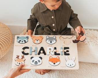 Name Puzzle with Animals, Personalized Puzzle, Easter Gifts For Toddlers, Custom Animal Toy, Montessori Toys, First Birthday Boy
