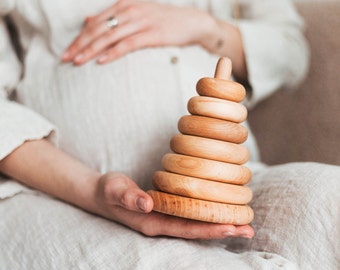 Pyramide empilable en bois - Jouet circulaire - Cadeaux de Pâques pour les tout-petits