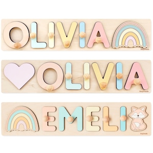 Name Puzzle With Pegs Personalized Wooden Name Puzzle Baby Girl Gift 1st Birthday Gift Montessori Toys For Toddlers Christmas Gift For Kids