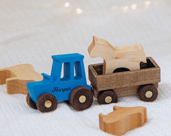 Toy tractor Personalized baby gifts Pretend play Wooden toys for toddlers Toy animals set Sensory toys for kids Custom cars First Easter