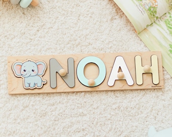 Natural Wooden Name Puzzle, Personalized Christmas Gifts