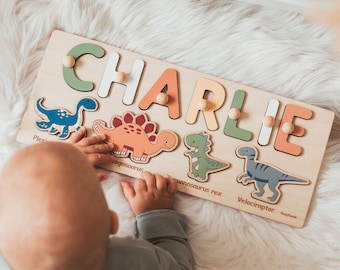 Dinosaur Name Puzzle, Baby Boy, 2 Years Old, Personalized Gift, Montessori Toy, Easter Gifts For Kids, Custom Puzzle, Dino Baby Shower